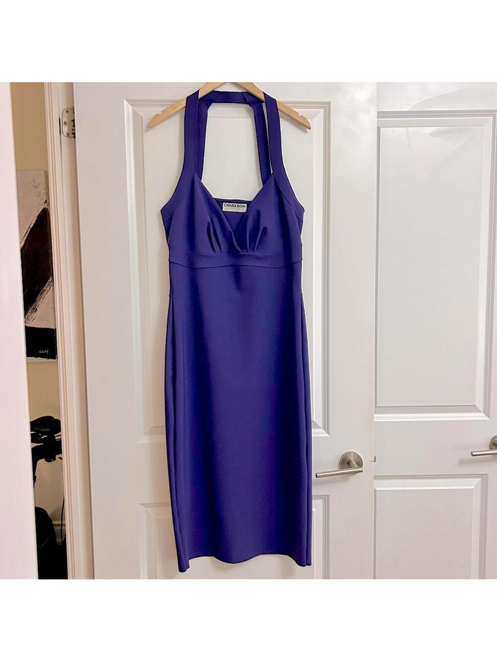 NEW Chiara Boni Halter Style Sheath Dress, purple, size 12 large 48